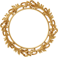 An ornate gold circular frame with a leaf and scroll design. png