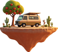 a van is parked on an island with a tree and cactus png