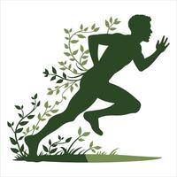A man sprinting in the grass in silhouette vector