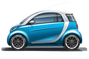 Blue Compact EV Car with Futuristic Rounded Design png