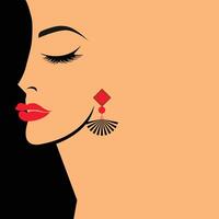 Elegant Woman's Profile with Red Lips and Earrings vector