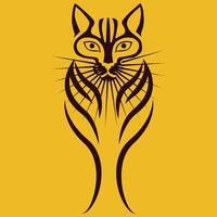 Stylized Cat Silhouette with Tribal and Ornamental Elements vector