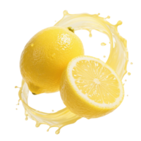 Two lemons are being splashed with water png