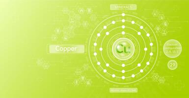 Minerals copper in chemical structure with atomic on green background. Health care and science icon pattern medical innovation. Supplements vitamins complex. . vector