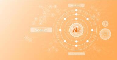 Minerals sodium in chemical structure with atomic on orange background. Health care and science icon pattern medical innovation. Supplements vitamins complex. . vector