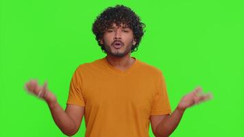 Man raising hands in indignant expression ask why what reason of failure demonstrating disbelief video