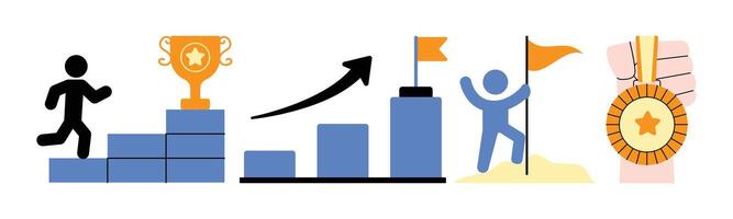 The image symbolizes a journey of achievement, illustrating motivation, progress, and the concept of business growth, ultimately leading to success and winning. vector