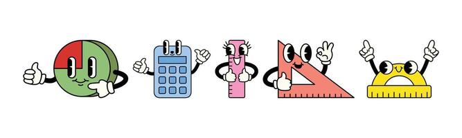 A group of friendly, cartoon math tools are here to help with your studies, ready to make learning fun and engaging vector