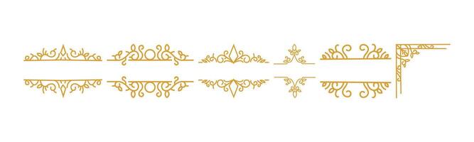 A set of elegant golden decorative frames and corners. Perfect for wedding invitations, certificates, or any design that requires a touch of vintage flair. vector