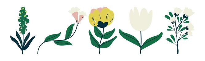 Colorful floral illustration. Perfect for springtime designs, patterns, backgrounds, or decorative elements. The flat and simple style adds a modern touch. vector