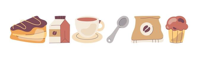 A delightful assortment of coffee and sweets. A delicious array of baked goods, coffee, and related objects, making for a tempting layout. vector