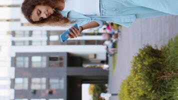 Tourist traveler teen child girl use looking smartphone search a way on map in mobile navigator app video