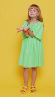 Child girl kid raising hands asking what why reason of failure, disbelief irritation by troubles video