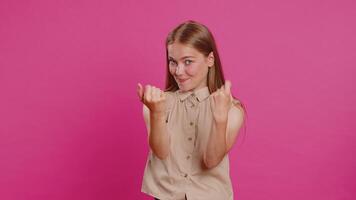 Woman showing inviting gesture with hands, ask to join, beckoning to coming, gesturing hello goodbye video