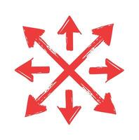 Red arrows pointing multiple directions choice vector
