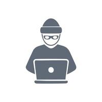 Anonymous hacker using laptop computer cyber security vector