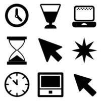 A simple collection of black and white outline icons representing various concepts and elements vector
