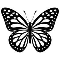 A symmetrical black and white butterfly illustration with detailed wing patterns in clean style vector