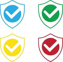 Four colorful shields each featuring a checkmark representing validation and protection on a white background. vector