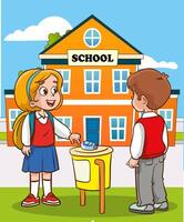 illustration of student throwing garbage into trash can vector