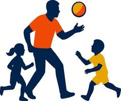 Playful dad bonding with children while playing ball together during outdoor family time vector