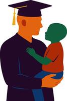 Father in graduation robe carrying child showing love ambition academic achievement pride vector
