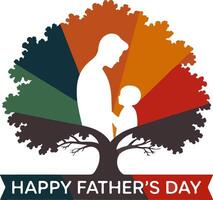 Happy Father's Day greeting card showing a dad and child silhouette with tree of life vector