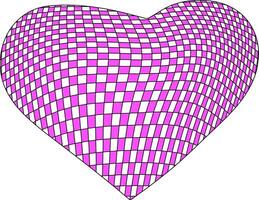 Pink checkered warped heart shape on black background with optical illusion grid effect representing modern love concept vector