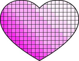 Pink gradient square grid heart shape on black background with digital symmetry and romantic abstract concept vector