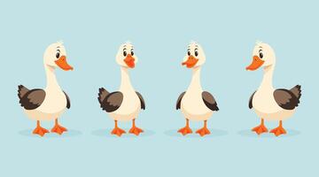 geese set flat illustration isolated on white background with different goose poses. vector