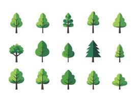 Vbrant green tree icon set with brown trunk ecofriendly nature symbol Tree simple different design elements. vector
