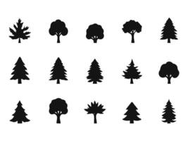 Set of tree black icon. Simple flat chriasmas tree collection Pine tree vector