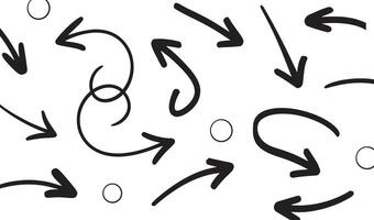 A collection of Random black arrows in various styles and directions, including straight, curved, wavy, and zigzag patterns, scattered on a white background vector