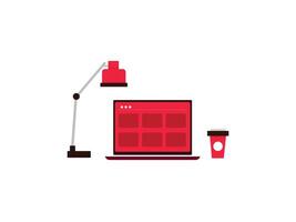 Work for home Laptop Computer With Cup Of Coffee And table lamp vector