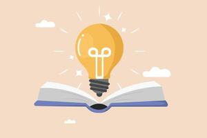 Idea Emerging from Knowledge Bright Lightbulb Shining Above an Open Book, Symbolizing Learning, Education, and Inspiration. vector