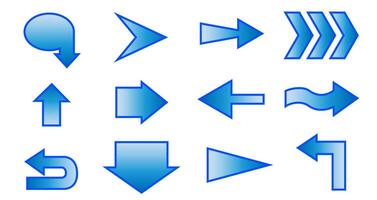 Arrows with blue gradient pointing in different directions on white background. vector