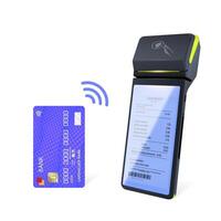 Realistic Blue Wi-Fi Payment Machine and Credit Card POS Terminal Design Template Bank Payment Terminal Mockup. vector