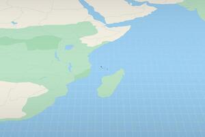 Comoros highlighted on a detailed map, geographic location of Comoros. vector