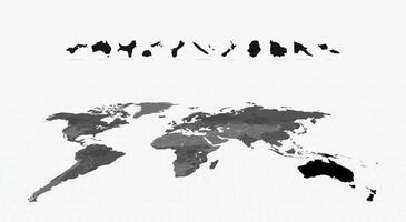 Black Maps of Oceanian Nations on a Highlighted Global Map. Big Maps Collection vector