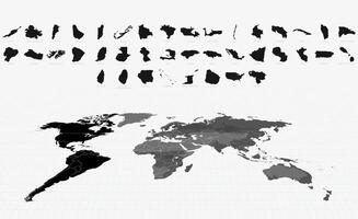 Black Maps of American Nations on a Highlighted Global Map. Big Maps Collection vector