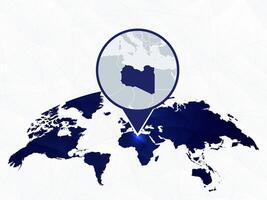 Libya detailed map highlighted on blue rounded World Map. vector