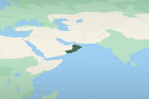 Oman highlighted on a detailed map, geographic location of Oman. vector