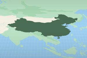 China highlighted on a detailed map, geographic location of China. vector