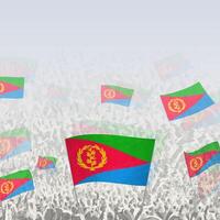 Crowd of people waving flag of Eritrea square graphic for social media and news. vector
