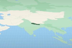 Nepal highlighted on a detailed map, geographic location of Nepal. vector
