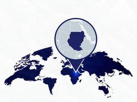 Sudan detailed map highlighted on blue rounded World Map. vector
