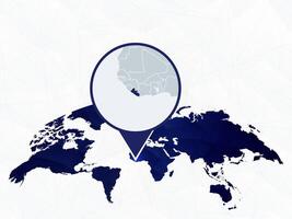 Liberia detailed map highlighted on blue rounded World Map. vector