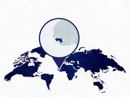 Guinea detailed map highlighted on blue rounded World Map. vector