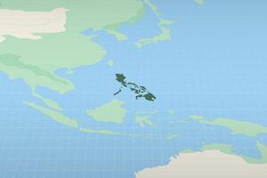 Philippines highlighted on a detailed map, geographic location of Philippines. vector