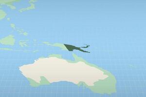 Papua New Guinea highlighted on a detailed map, geographic location of Papua New Guinea. vector